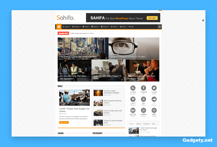 Sahifa — адаптивная тема WordPress для новостей/журналов/блогов 